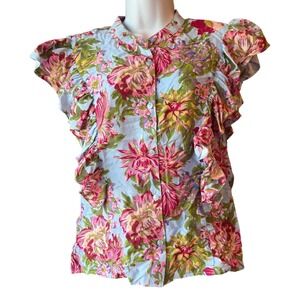 Rachel Rachel Roy Floral Ruffle Blouse Flutter Sleeve Romantic Top Size Small